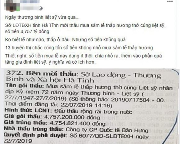 Sốc: Phát hiện những điểm bất thường về gói thầu Lễ thắp hương Liệt sỹ 5 tỷ đồng tại Hà Tĩnh