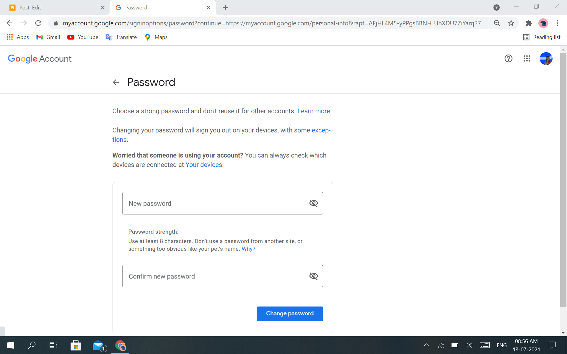 Change Google password