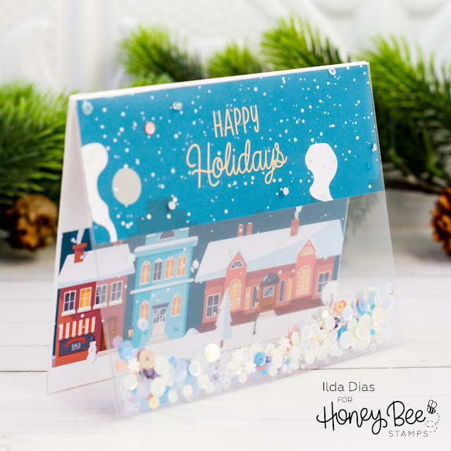 Clear Bag Shaker Cards,  Honey Bee Stamps, Specialty Holiday Card Pack, pattern Paper, Flat, Frameless,See Through panel, acetate, Christmas Cards,mass produce,Card Making, Stamping, Die Cutting, handmade card, ilovedoingallthingscrafty, Stamps, how to,