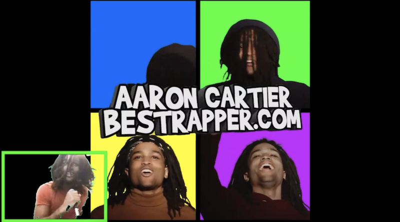 Aaron Cartier singing in front of Aaron Cartier Best Rapper .com