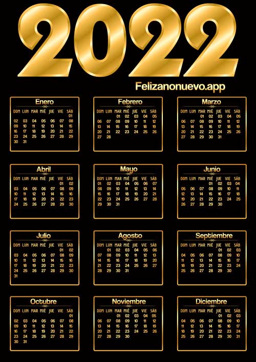 Calendario 2022 para imprimir