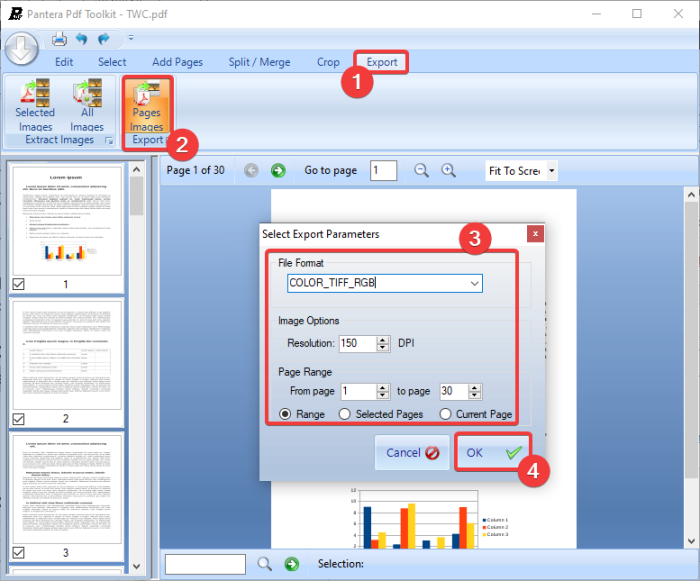 Cómo convertir un documento PDF a una imagen TIFF de varias páginas en Windows