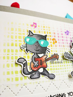 Your Next Stamp, Copic markers, Technique card, Mirror stamping, Birthday card, Quillish, Your next stamp cool cats stamp set, card for cat lover