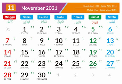 Kalender 2021 November