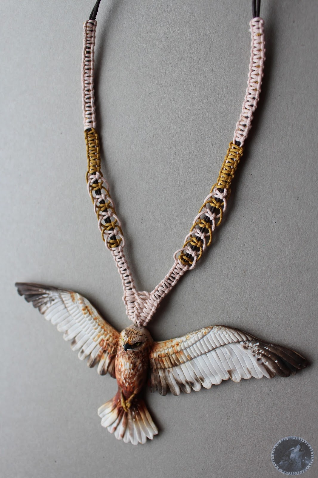 Artistic Variations: Bird of prey hawk necklace form polymer clay