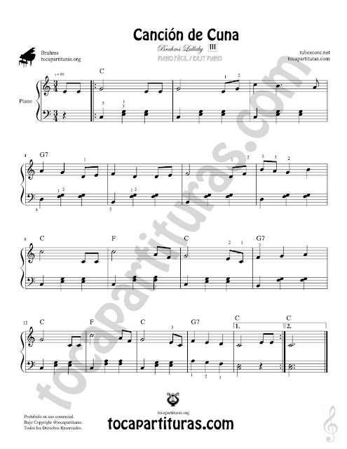 diegosax: Canción de Cuna de Brahms Partitura de la Nana para Piano