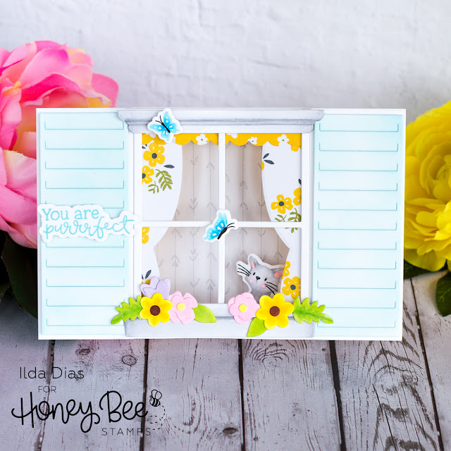 You are Purrrfect Window Scene Bridge Card for Honey Bee Stamps by ilovedoingallthingscrafty.com
