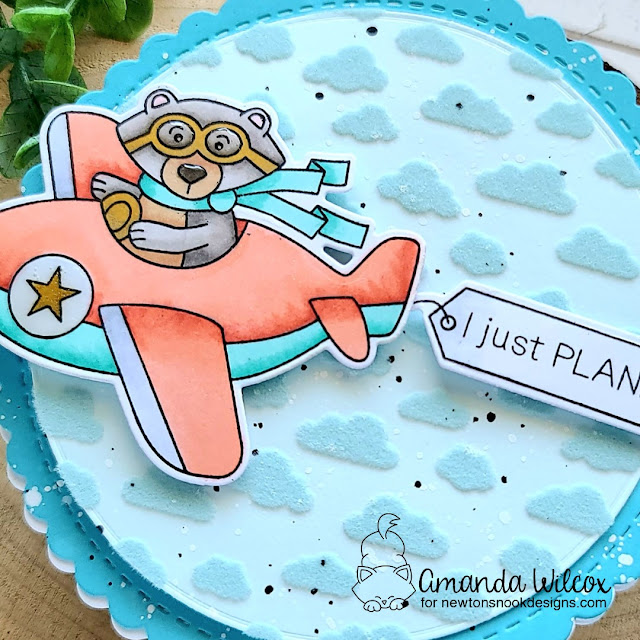 I Just Plane Like You! Circular Easel Card by Amanda Wilcox | Winston Takes Flight Stamp Set, Petite Clouds Stencil, and Circle Frames Die set by Newton's Nook Designs #newtonsnook #handmade