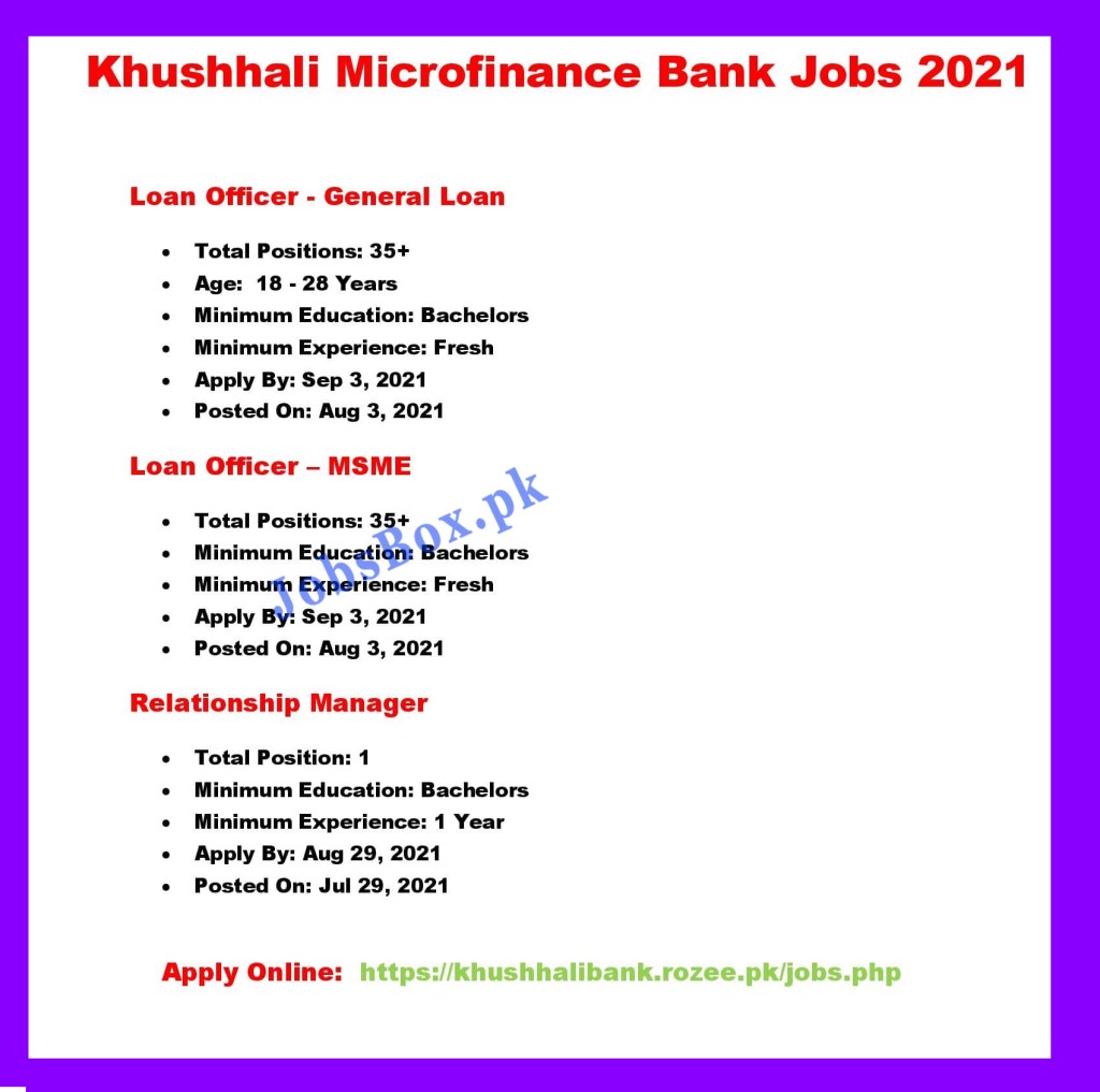 KBL Jobs 2021 - Khushhali Bank Careers - Khushhali Bank Jobs 2021 - https://khushhalibank.rozee.pk/jobs.php