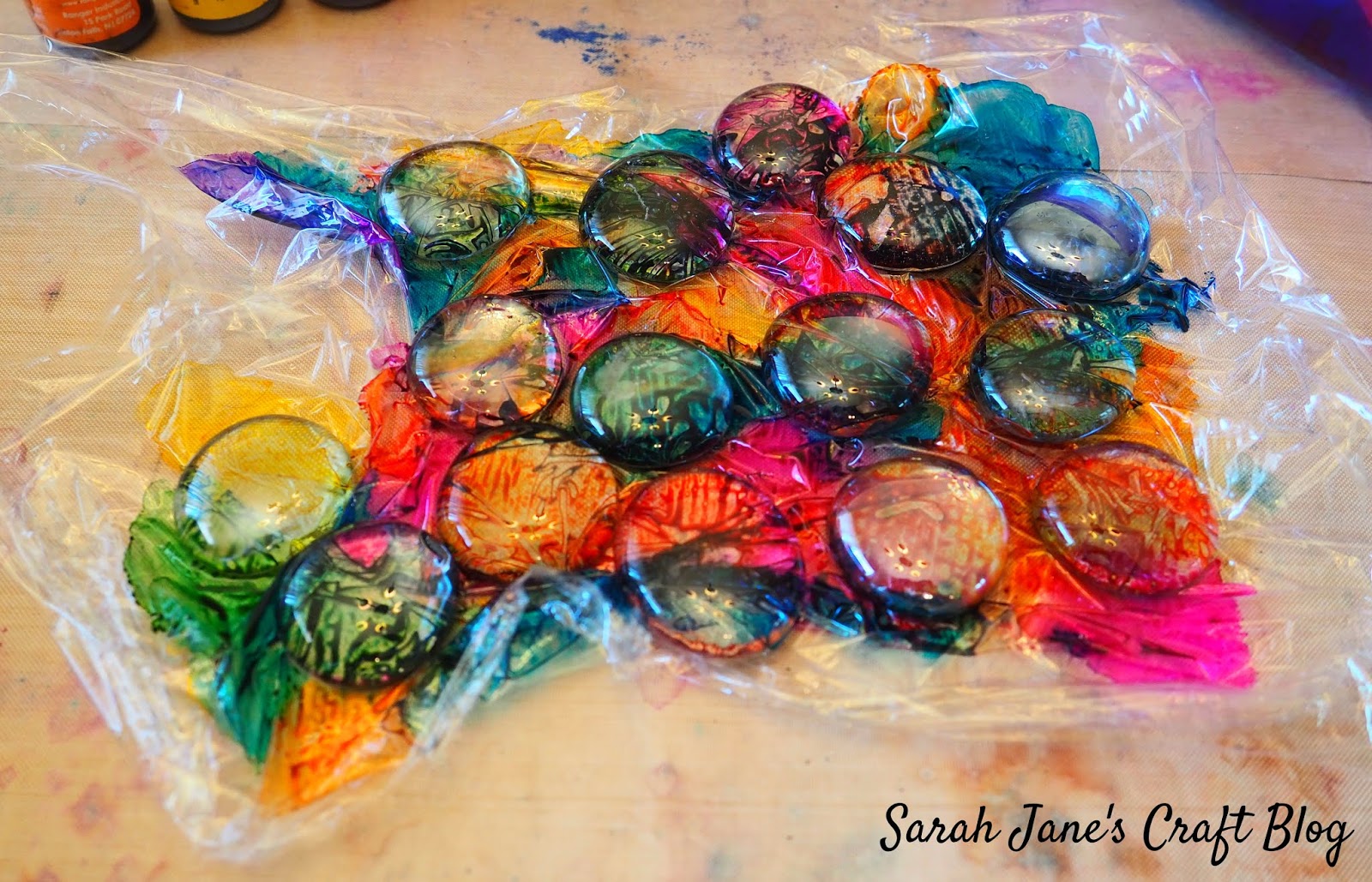 Alcohol Ink Glass Gems Plastic Wrap Application