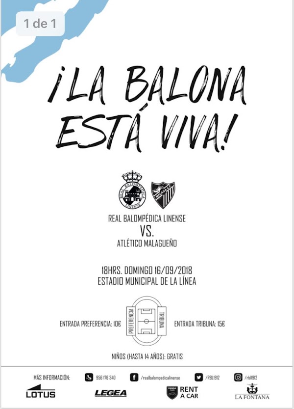 Balompédica Linense - Atlético Malagueño, el domingo 16 de Septiembre a las 18:00 horas