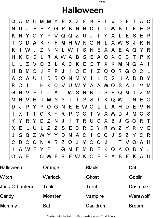 Free Printable Halloween Word Search Difficult