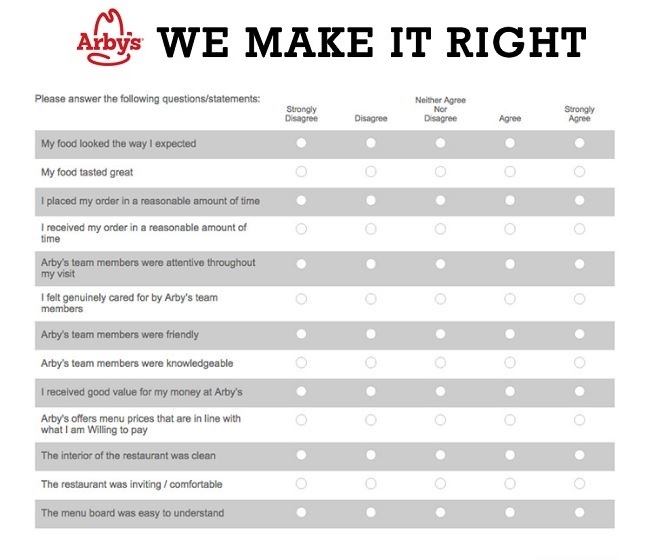 arby's receipt survey