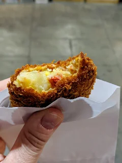 What to eat in Japan: freshly fried crab cake from Omicho Market in Kanazawa