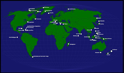 Mapamundi, seterra, Mapa de los nombres de las Islas en el mapamundi 