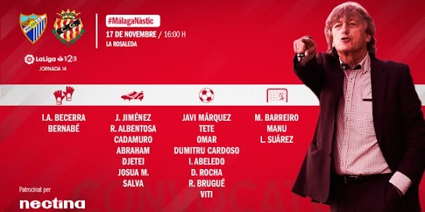 Nàstic, 20 convocados ante el Málaga