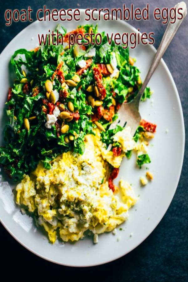 goat cheese scrambled eggs with pesto veggies Masakan Ibu