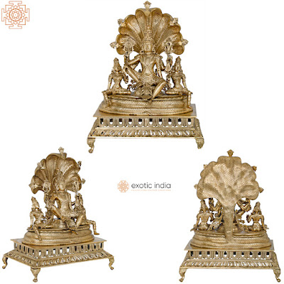 Sheshanaga Aureole Of Seated Lord Vishnu Bronze Sculpture