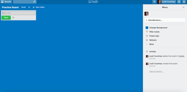 Trello menu Trello menu