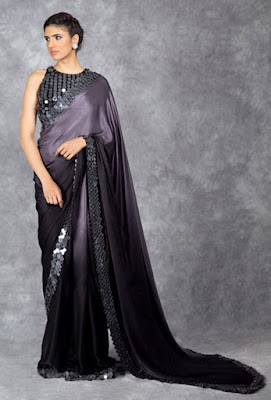 Manish Malhotra saree collection Charcol Grey ombre mirror saree