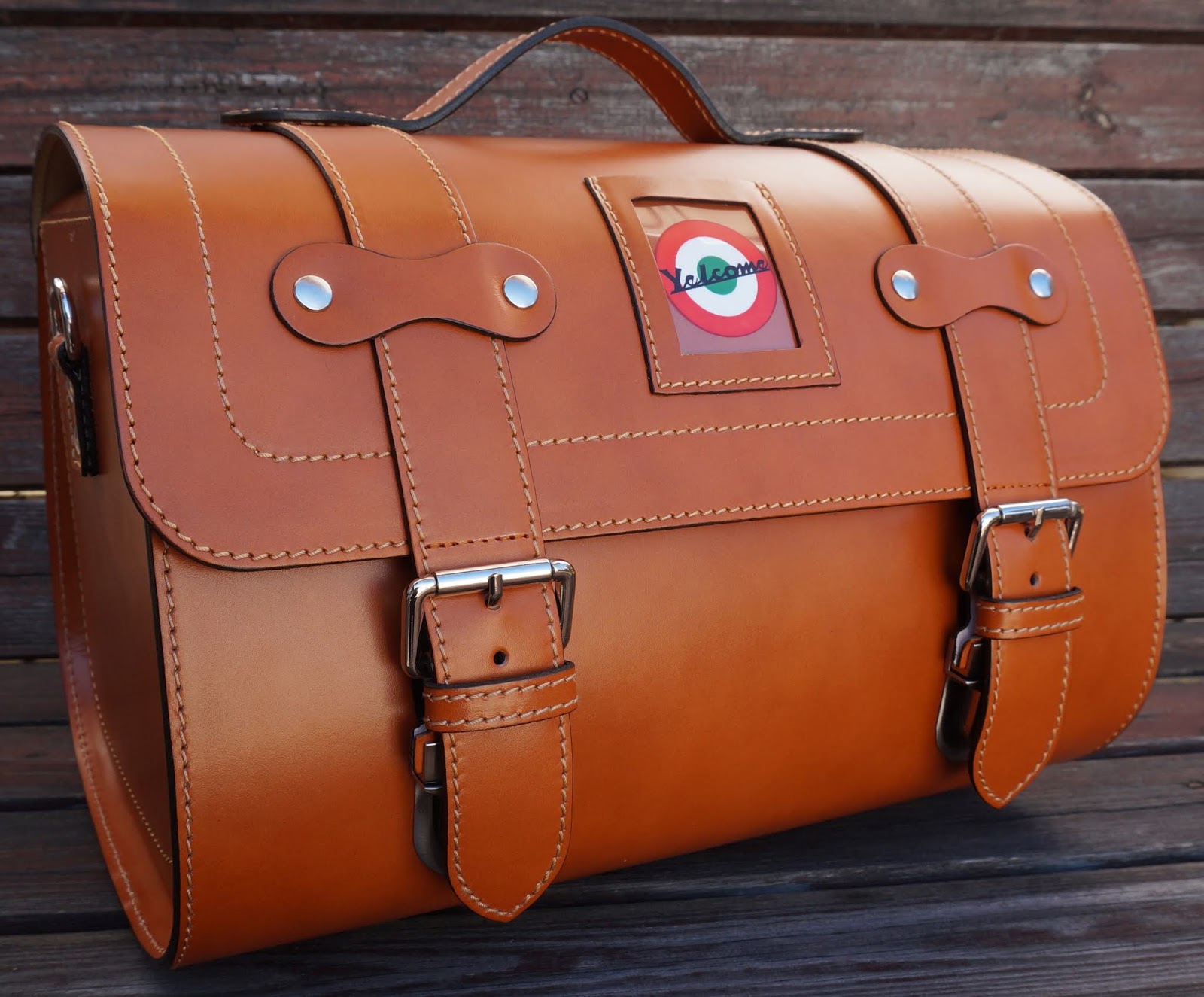 Medium Leather Top Case for Vespa Scooters, Tan | Yelcome Handmade ...