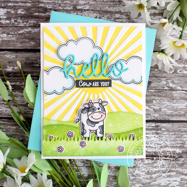 Sunny Studio Stamps: Miss Moo Sunny Sentiments Woodland Borders Hello Cards by Leanne West 