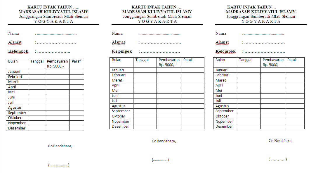 MKI : CONTOH KARTU INFAK / SYAHRIYAH MADRASAH