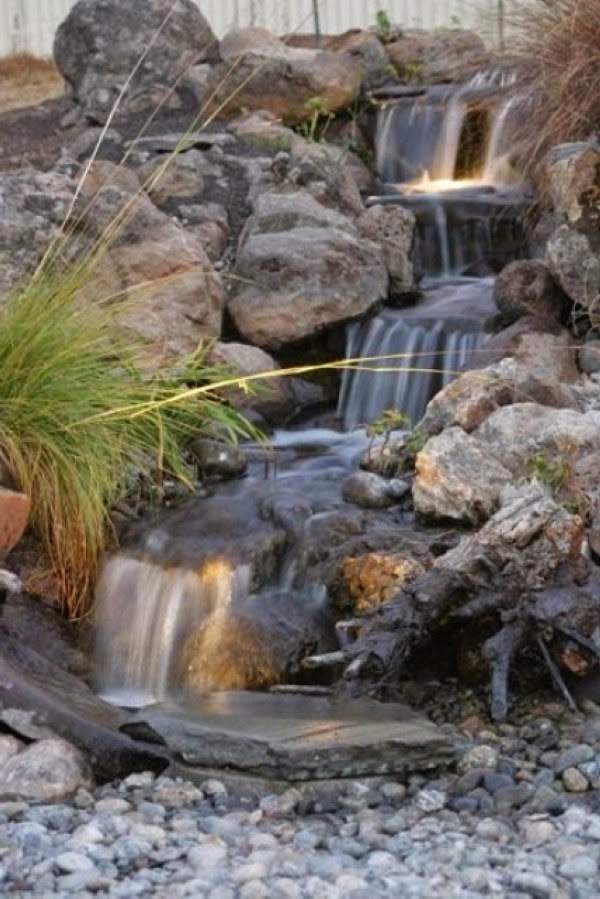 A relaxing garden and backyard waterfalls