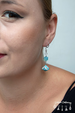 Boucles oreilles pâte polymère canne géométrique Mica Shift turquoise corail blanc Sculpey Cernit Fimo Stenna