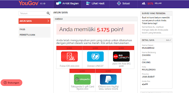 Cara Gajian dari Situs Yougov Senilai 200 ribu bulan Juli 2019