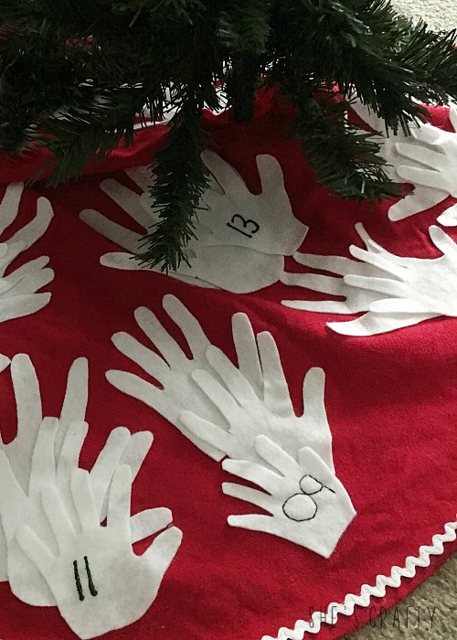 She's Crafty Handprint Christmas Tree skirt