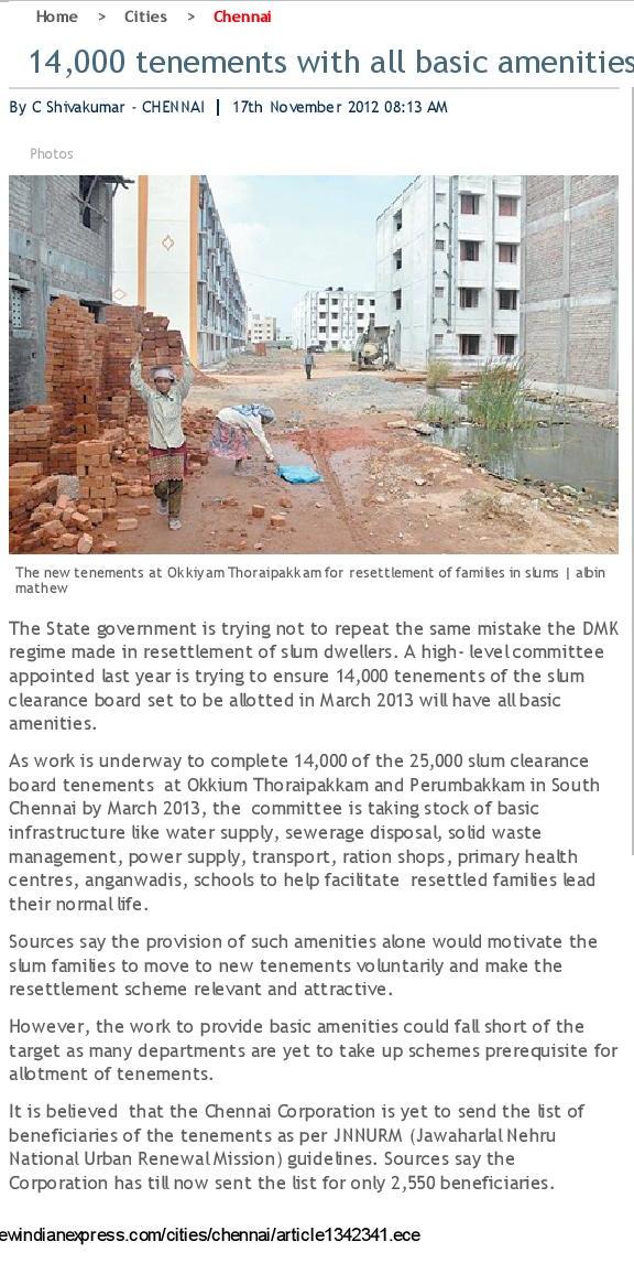 Development and Housing Slum Clearance in Tamil Nadu Development and Housing Slum Clearance