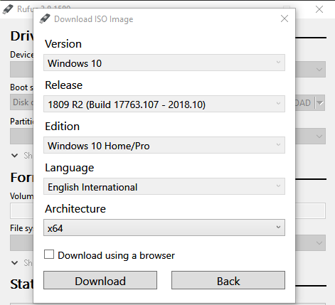 Download de oude versie ISO met RUFUS