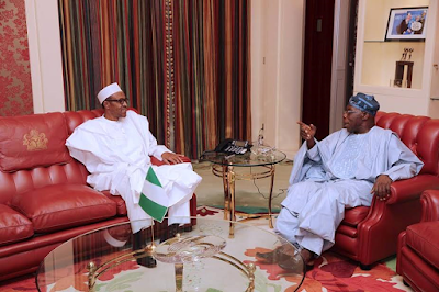 4 Photos: Former President Obasanjo visits President Buhari at the state house