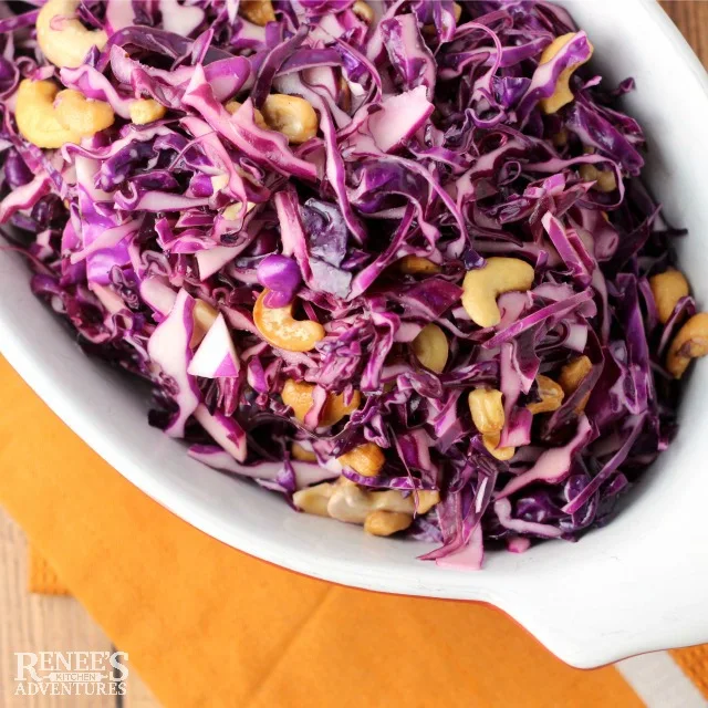 Red Cabbage with Cashews -easy, healthy, vegetarian coleslaw recipe