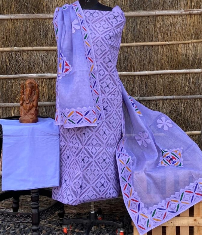 Applique dress materials with embroidery