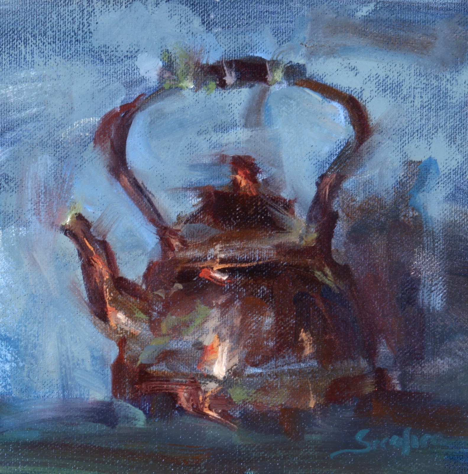 Spontaneity in Paint Copper Kettle in Blue