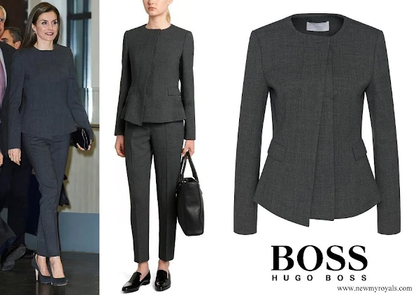 Queen Letizia wore HUGO BOSS jadela stretch virgin wool asymmetrical blazer and trousers