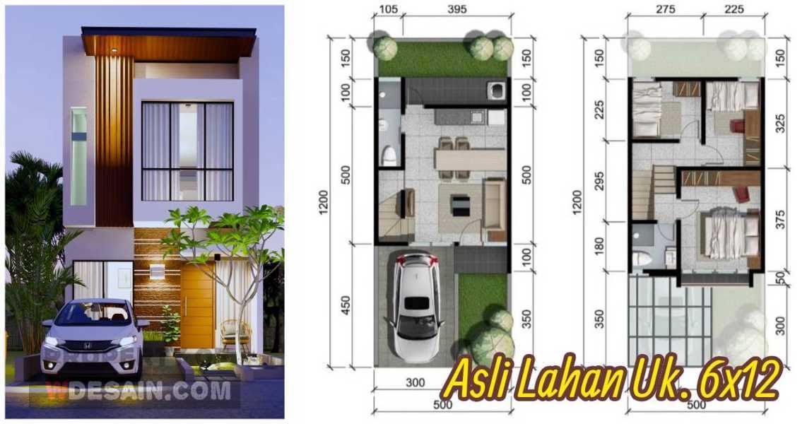  Rumah  5x12  2  Lantai  Tampak Depan Dan Denah  DESAIN RUMAH  