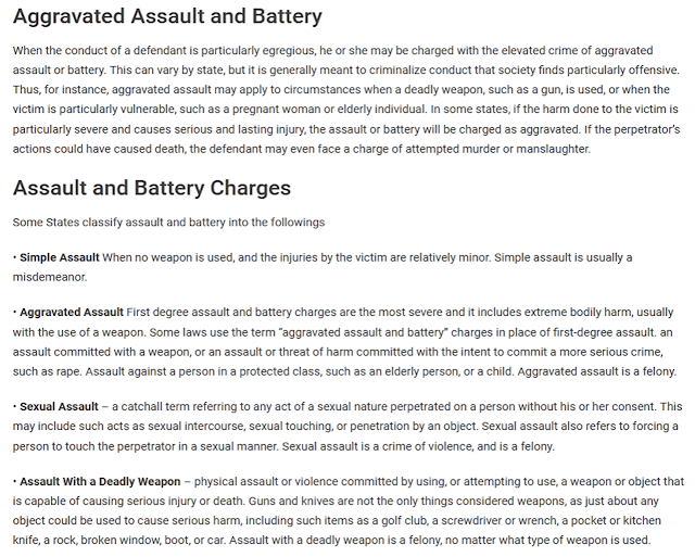 Assault and Battery Law Thesaurus
