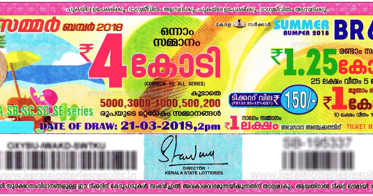 Kerala Lottery Result; 21032018 “Summer Bumper Lottery Results” BR60