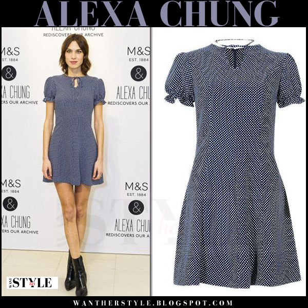 Alexa Chung in blue dot print mini ...