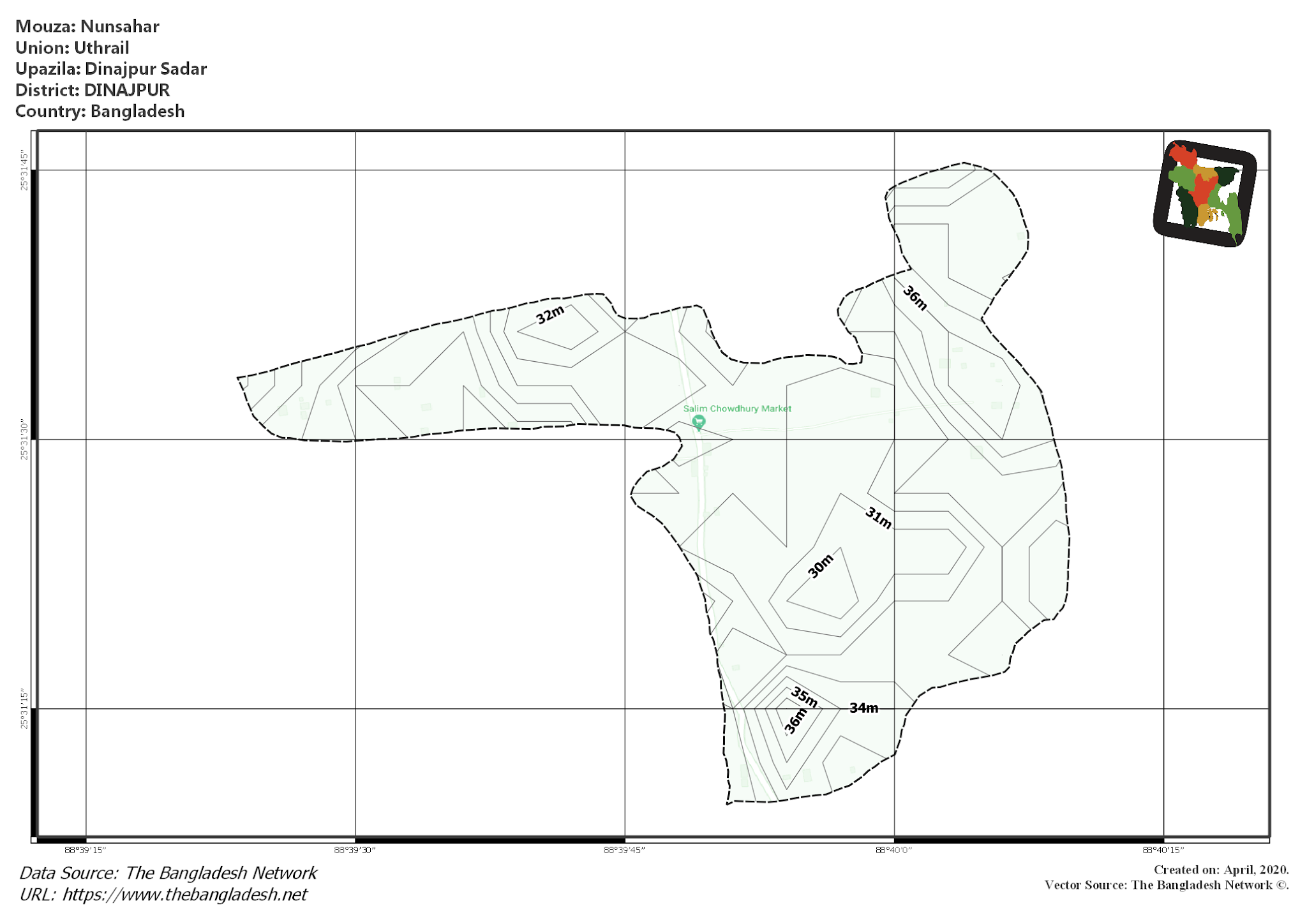 Map of Nunsahar Mouza of Dinajpur Sadar Upazila, DINAJPUR, Bangladesh.