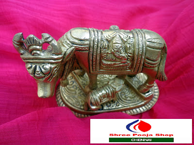 Brass Kamadhenu/Holy Cow and Calf Idol - Shree Pooja Shop 