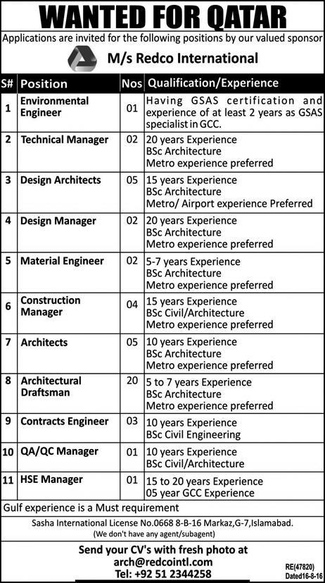 redco international latest jobs for qatar engineers ,managers redco international latest jobs for qatar engineers ,managers