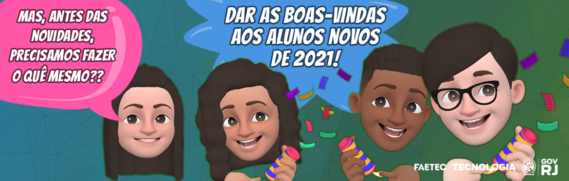 Gabi pergunta: Mas, antes das novidades, precisamos fazer o quê mesmo? Todos os demais gritam: Dar as boas-vindas aos alunos novos de 2021!