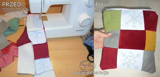 patchworkowa poduszka DIY jak uszyć - Akcja:Reperacja u Adzika