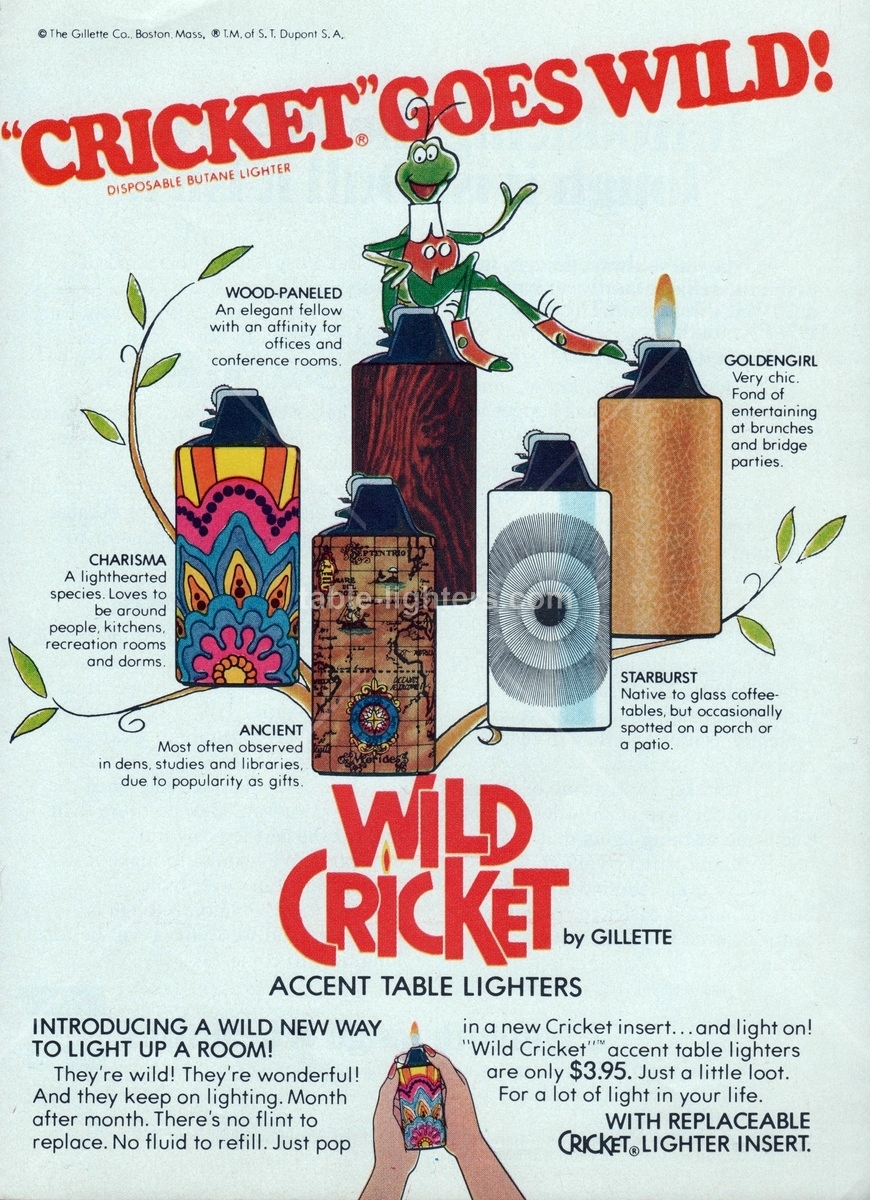 Table lighters collectors' guide Advert Gillette Wild Cricket Table