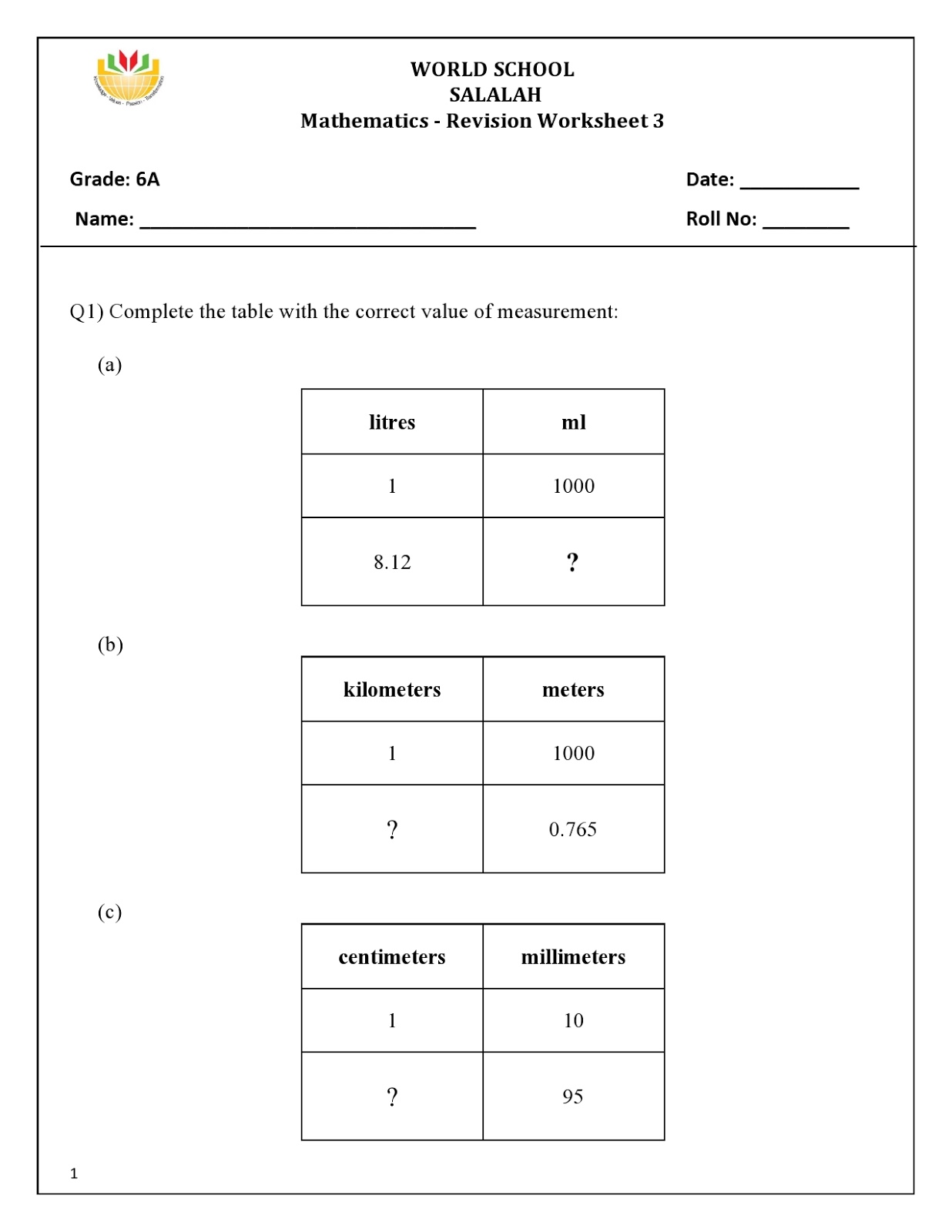 Homework for Grade 6 as on 10/05/2018 | WORLD SCHOOL OMAN