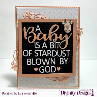 Divinity Designs Stamp/Die Duos: Baby Clothesline, Bless this Baby Custom Dies: Letter Board, Pierced Rectangles, Double Stitched Rectangles, Flourishy Frame, Clouds & Raindrops Paper Collection: Baby Girl